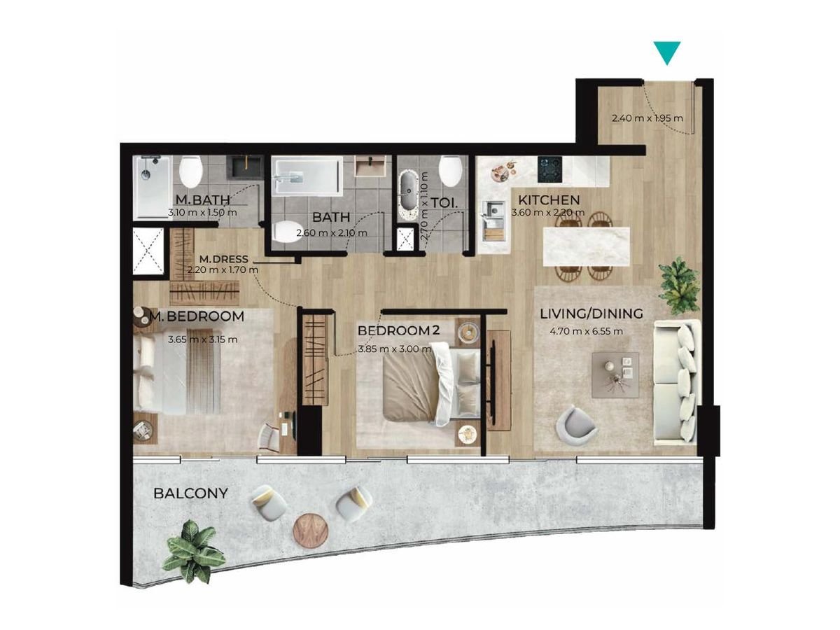 Two bedroom floor plan