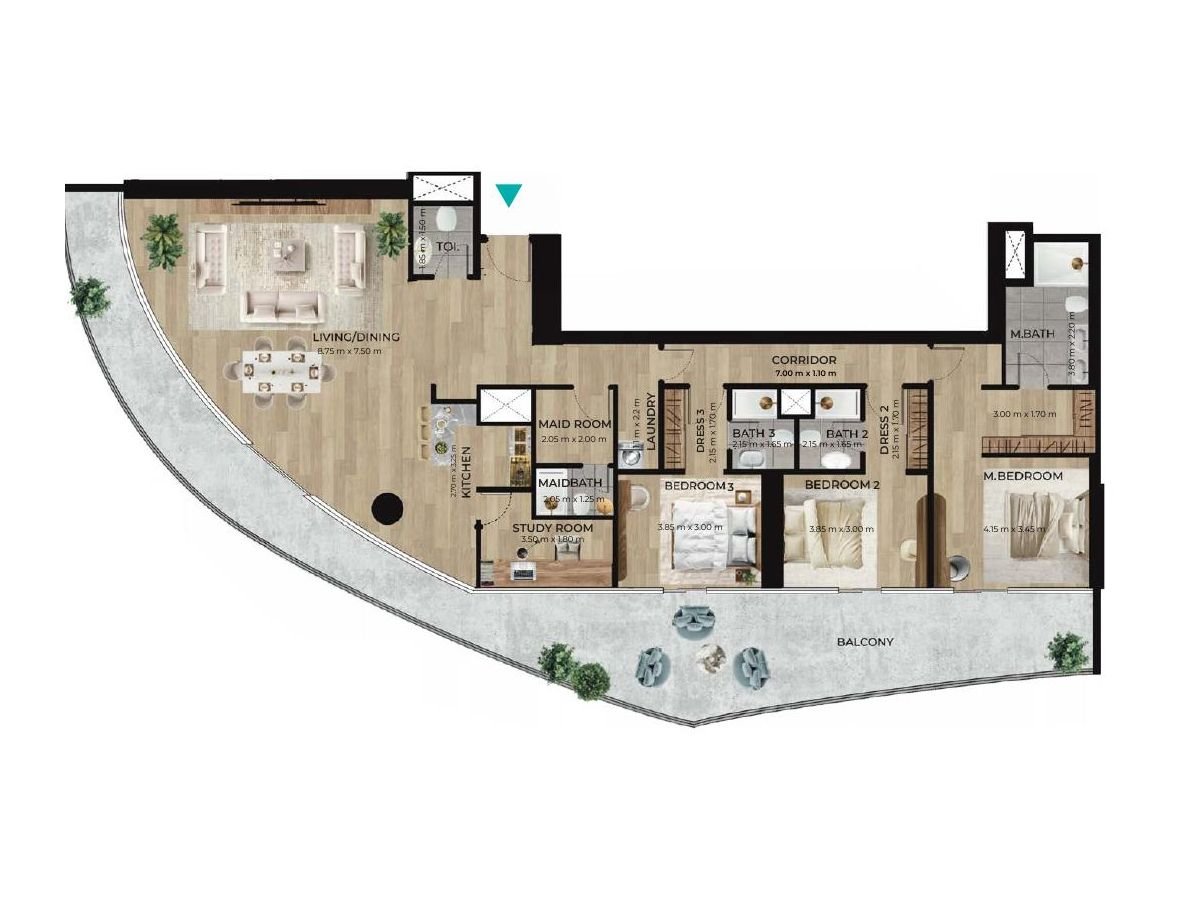 Three bedroom floor plan